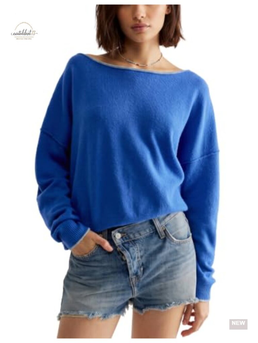 Oversized Boat Neck Pullover Sweater Viscose Blend Drop Shoulder Top
